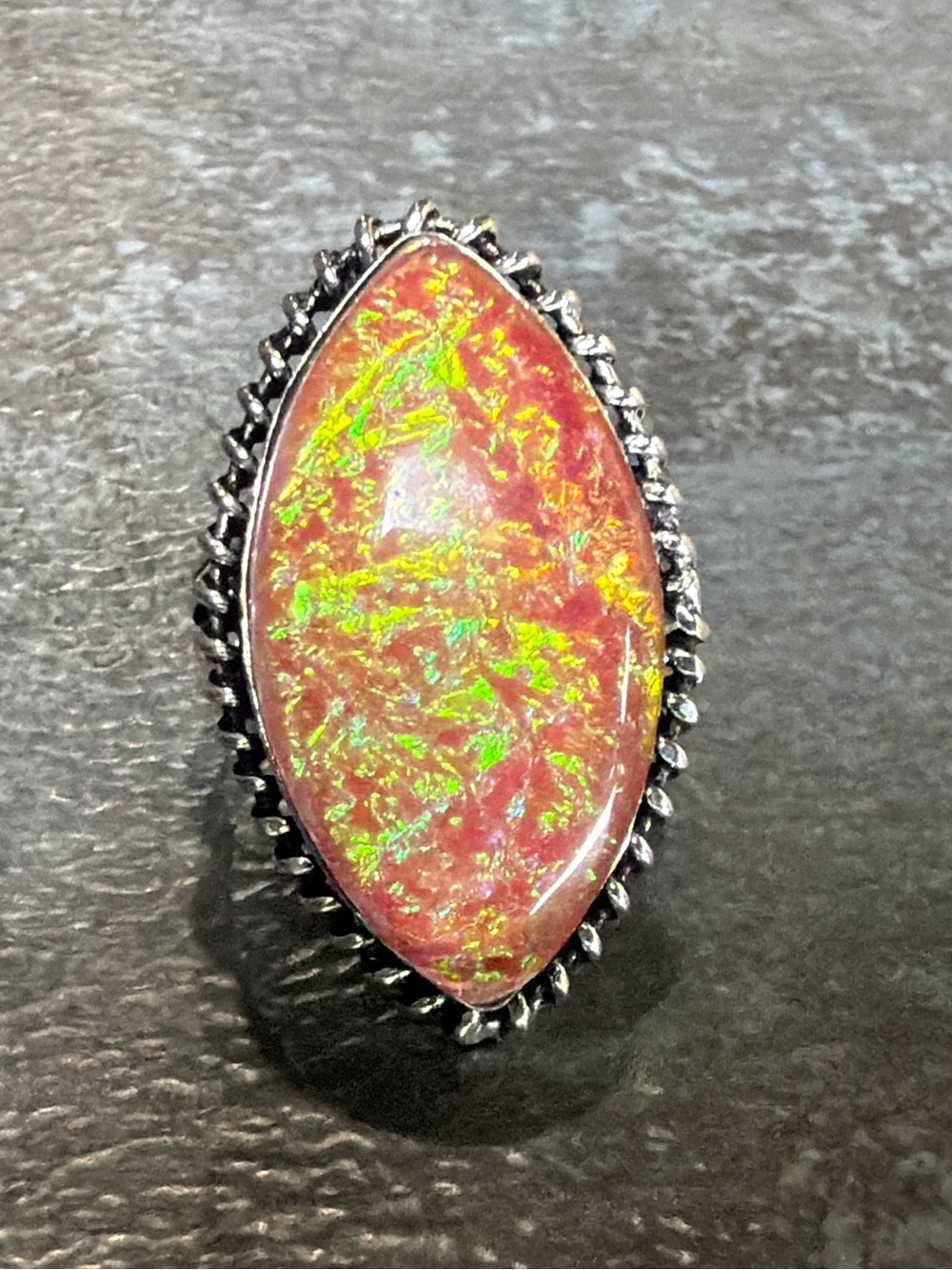 Vintage Style Pink Opal Statement Ring Size 8 Women Jewelry Silver Plated 925